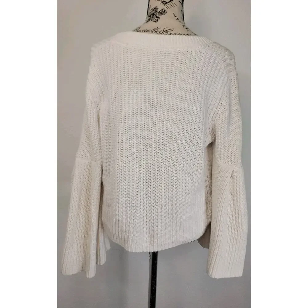 Free People Womens Sz Small Damsel Bell Sleeve Knit Sweater White Boho OB710275
